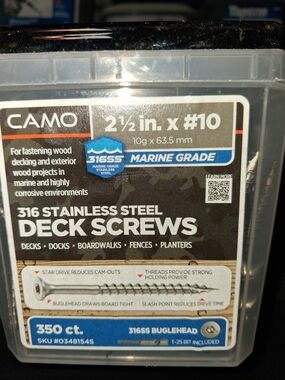 Camo 316 Stainless Steel Deck Screws - Black and Silver